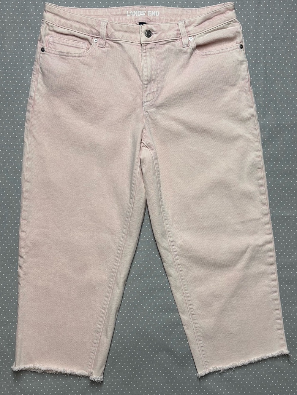 Lands' End Light Pink Petite Soft Denim Mid Rise Straight Crop Jeans
